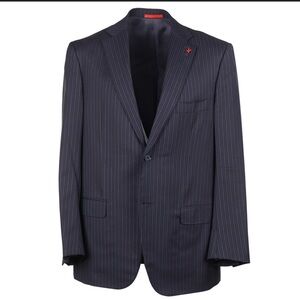 Isaia Napoli Classic-Fit Black Stripe Super 150s Wool Suit size 58 7R